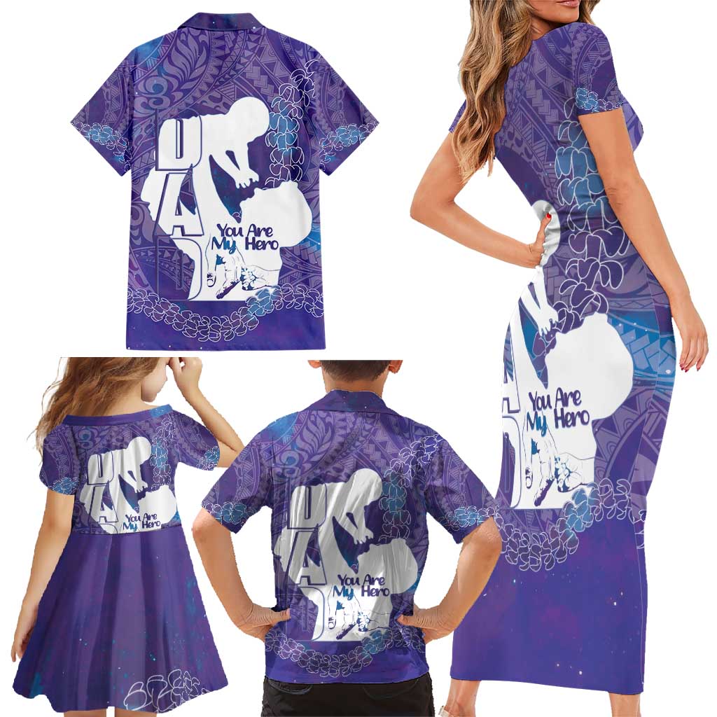 Purple Polynesia Father's Day Family Matching Short Sleeve Bodycon Dress and Hawaiian Shirt Dad You Are My Hero LT14 - Polynesian Pride