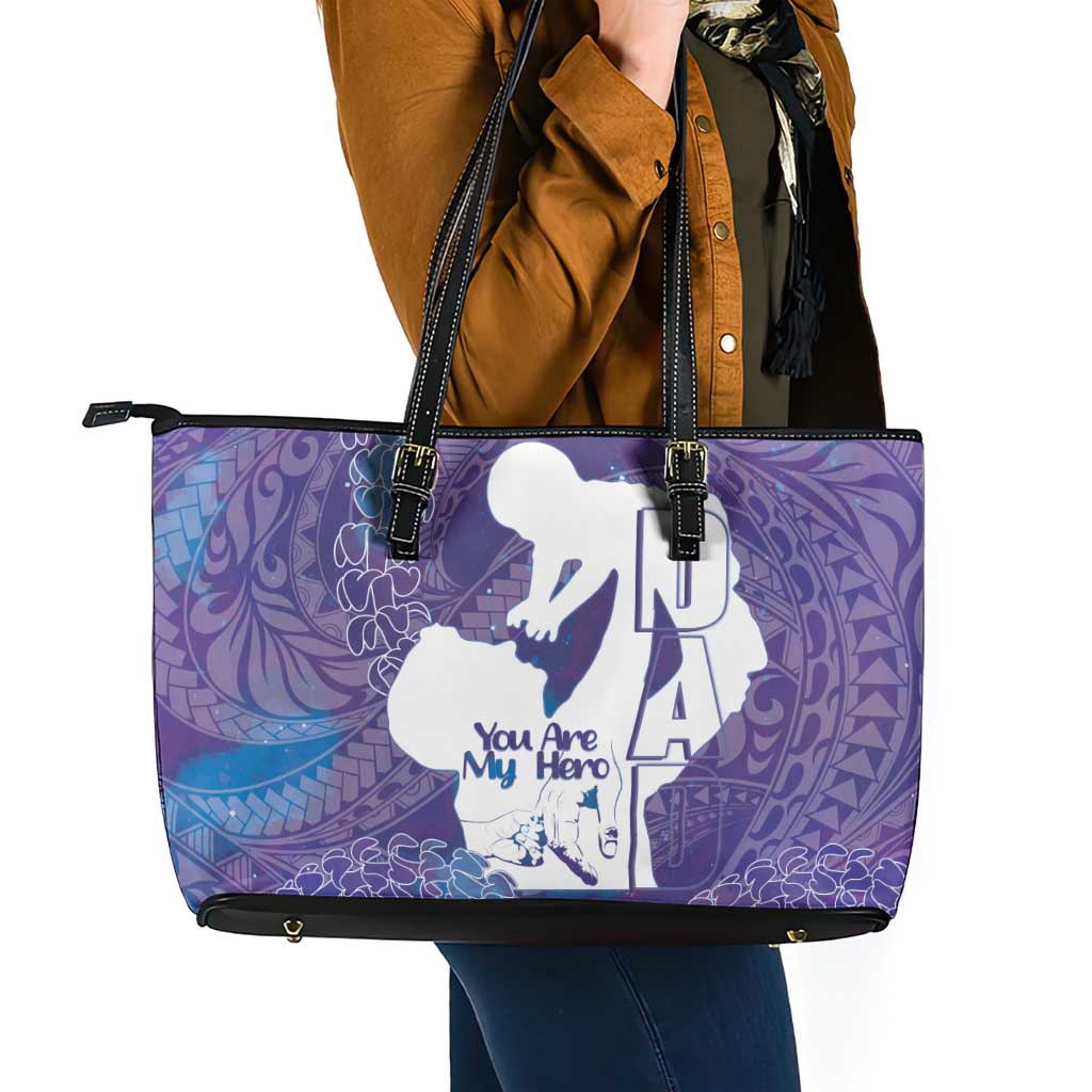 Purple Polynesia Father's Day Leather Tote Bag Dad You Are My Hero LT14 - Polynesian Pride