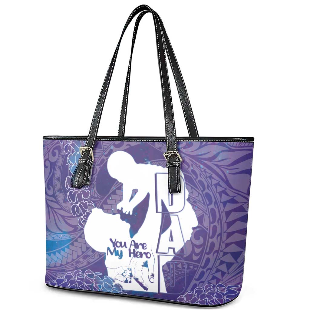 Purple Polynesia Father's Day Leather Tote Bag Dad You Are My Hero LT14 - Polynesian Pride