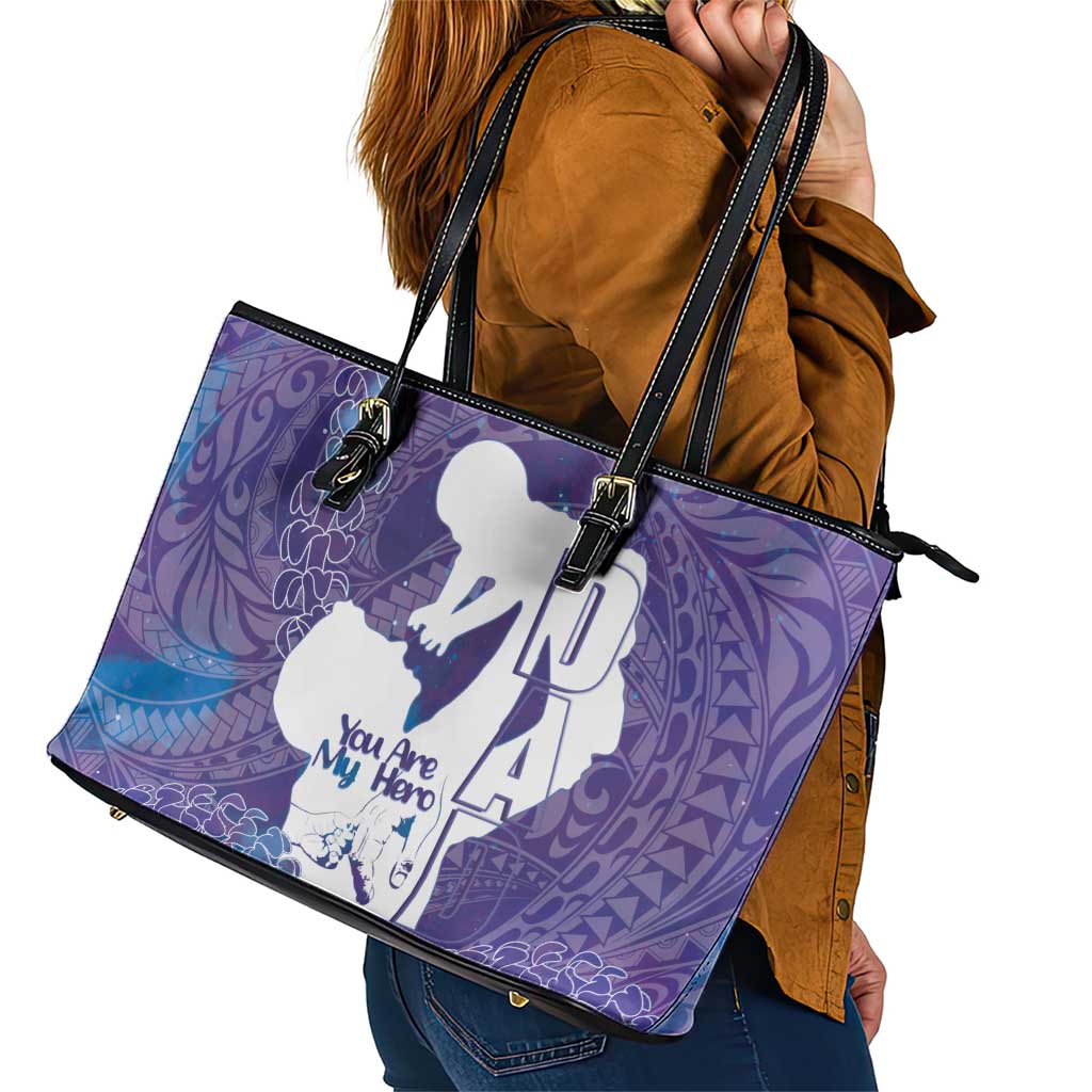 Purple Polynesia Father's Day Leather Tote Bag Dad You Are My Hero LT14 - Polynesian Pride