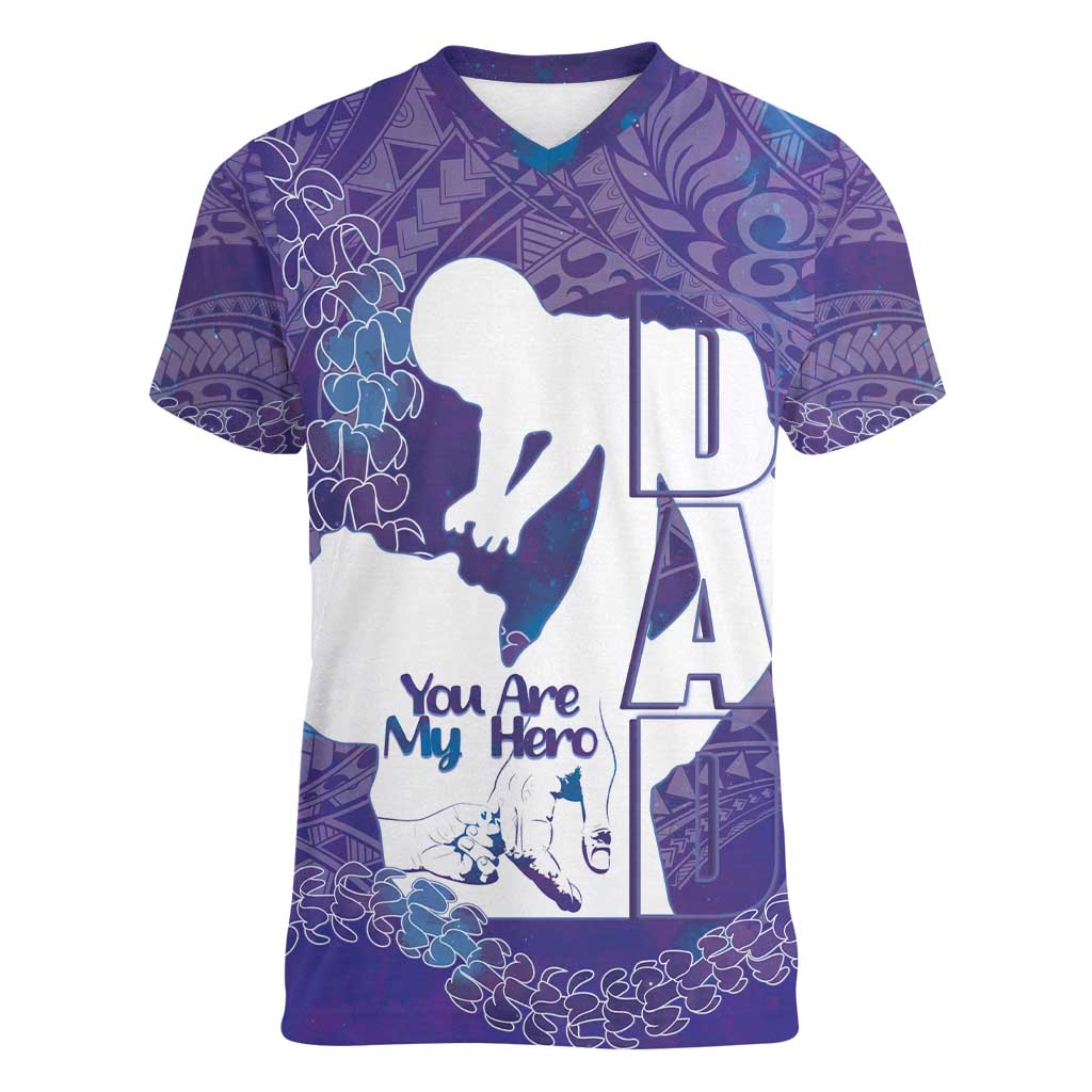 Purple Polynesia Father's Day Women V-Neck T-Shirt Dad You Are My Hero LT14 Female Purple - Polynesian Pride