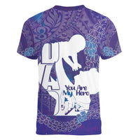 Purple Polynesia Father's Day Women V-Neck T-Shirt Dad You Are My Hero LT14 - Polynesian Pride