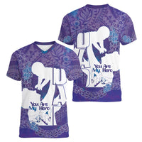 Purple Polynesia Father's Day Women V-Neck T-Shirt Dad You Are My Hero LT14 - Polynesian Pride