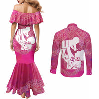 Pink Polynesia Father's Day Couples Matching Mermaid Dress and Long Sleeve Button Shirt Dad You Are My Hero LT14 - Polynesian Pride