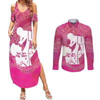 Pink Polynesia Father's Day Couples Matching Summer Maxi Dress and Long Sleeve Button Shirt Dad You Are My Hero LT14 Pink - Polynesian Pride