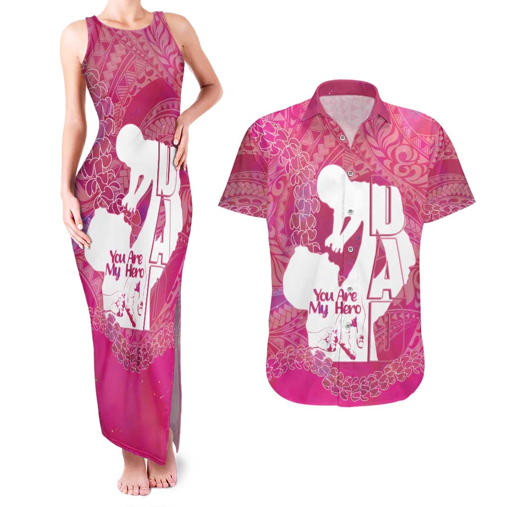 Pink Polynesia Father's Day Couples Matching Tank Maxi Dress and Hawaiian Shirt Dad You Are My Hero LT14 Pink - Polynesian Pride