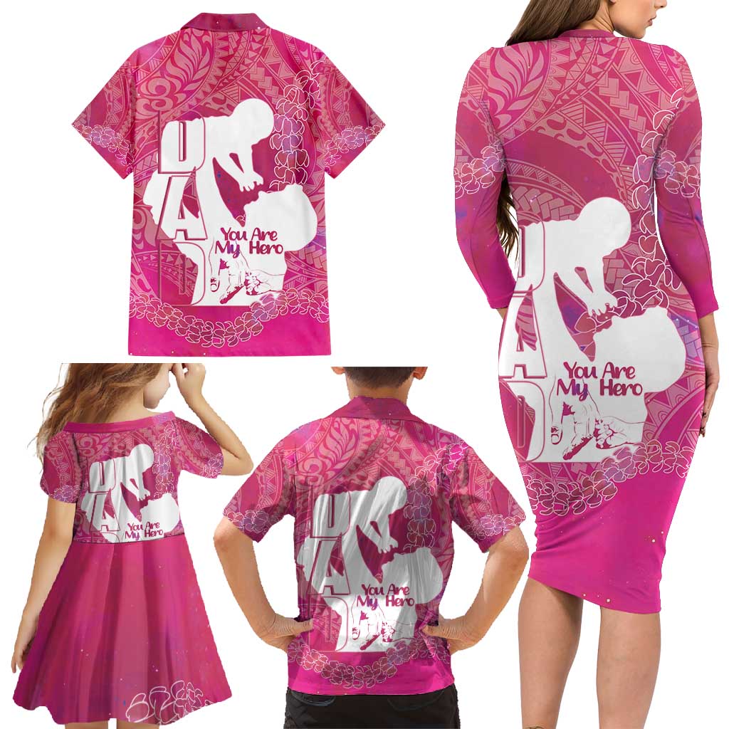 Pink Polynesia Father's Day Family Matching Long Sleeve Bodycon Dress and Hawaiian Shirt Dad You Are My Hero LT14 - Polynesian Pride