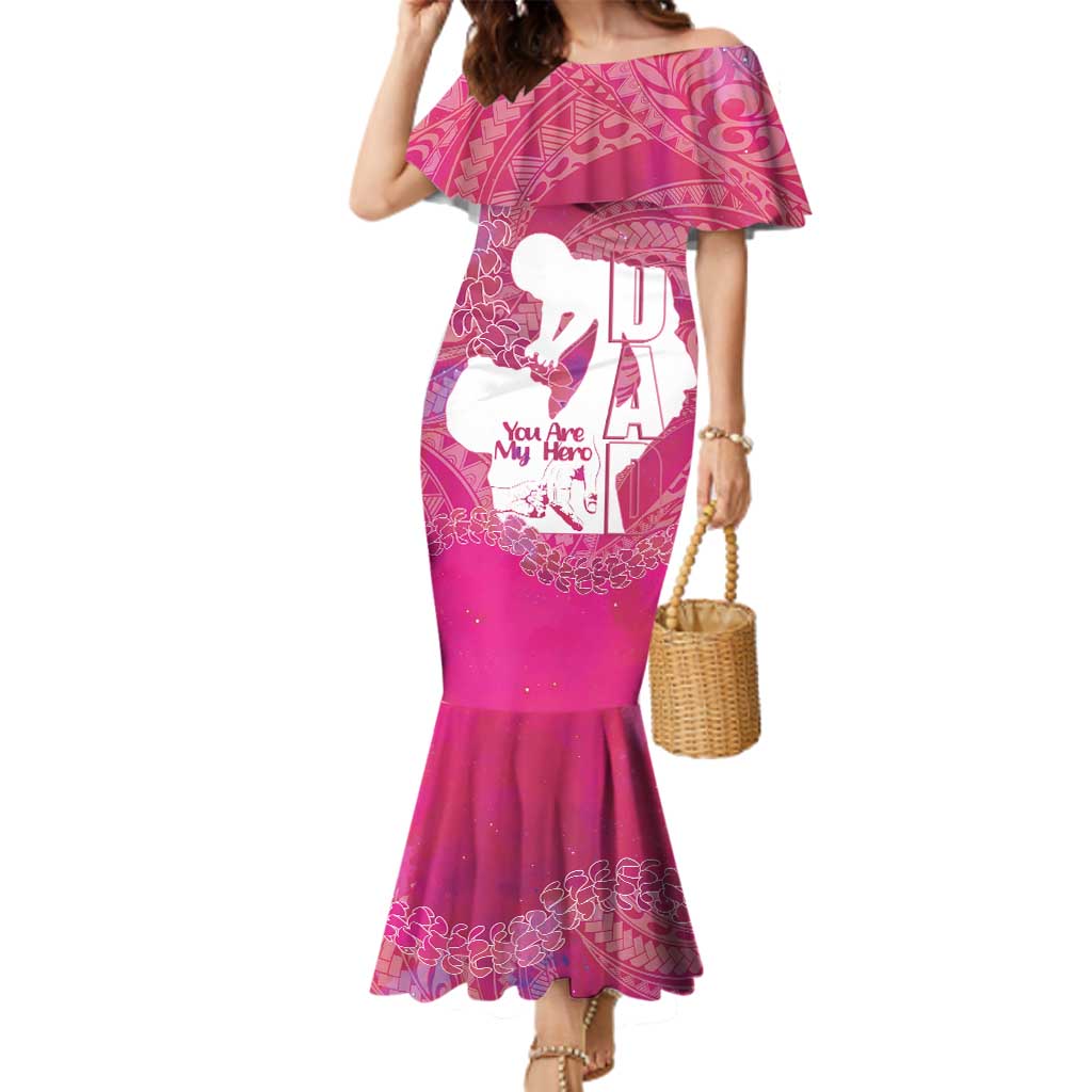 Pink Polynesia Father's Day Family Matching Mermaid Dress and Hawaiian Shirt Dad You Are My Hero LT14 Mom's Dress Pink - Polynesian Pride