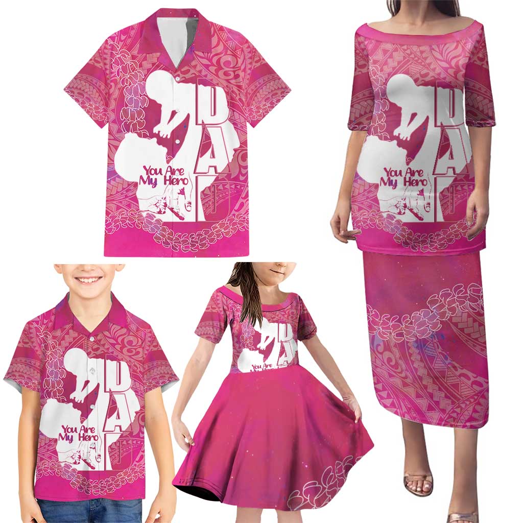 Pink Polynesia Father's Day Family Matching Puletasi and Hawaiian Shirt Dad You Are My Hero LT14 - Polynesian Pride