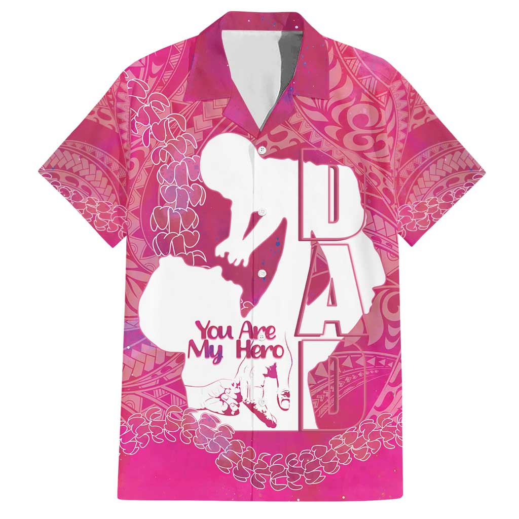 Pink Polynesia Father's Day Family Matching Short Sleeve Bodycon Dress and Hawaiian Shirt Dad You Are My Hero LT14 Dad's Shirt - Short Sleeve Pink - Polynesian Pride