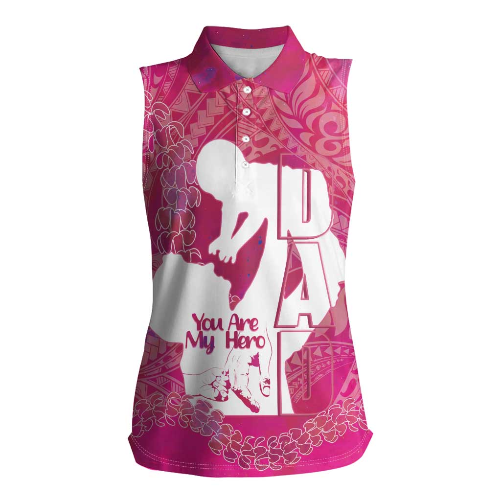 Pink Polynesia Father's Day Women Sleeveless Polo Shirt Dad You Are My Hero LT14 Female Pink - Polynesian Pride