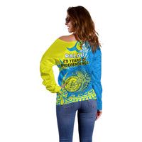 Palau Independence Day Off Shoulder Sweater Happy 29th Anniversary Polynesian Hammerhead Shark LT14 - Polynesian Pride