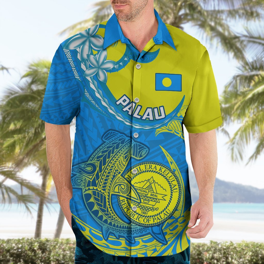 Personalised Palau Independence Day Hawaiian Shirt Happy 29th Anniversary Polynesian Hammerhead Shark LT14 - Polynesian Pride