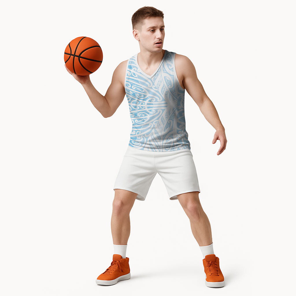 Blue New Zealand Puhoro Maori Tattoo Basketball Jersey