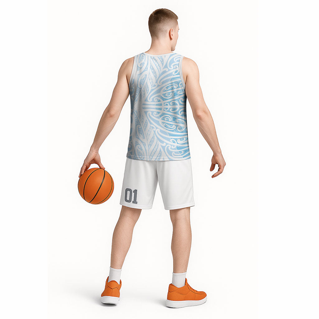 Blue New Zealand Puhoro Maori Tattoo Basketball Jersey