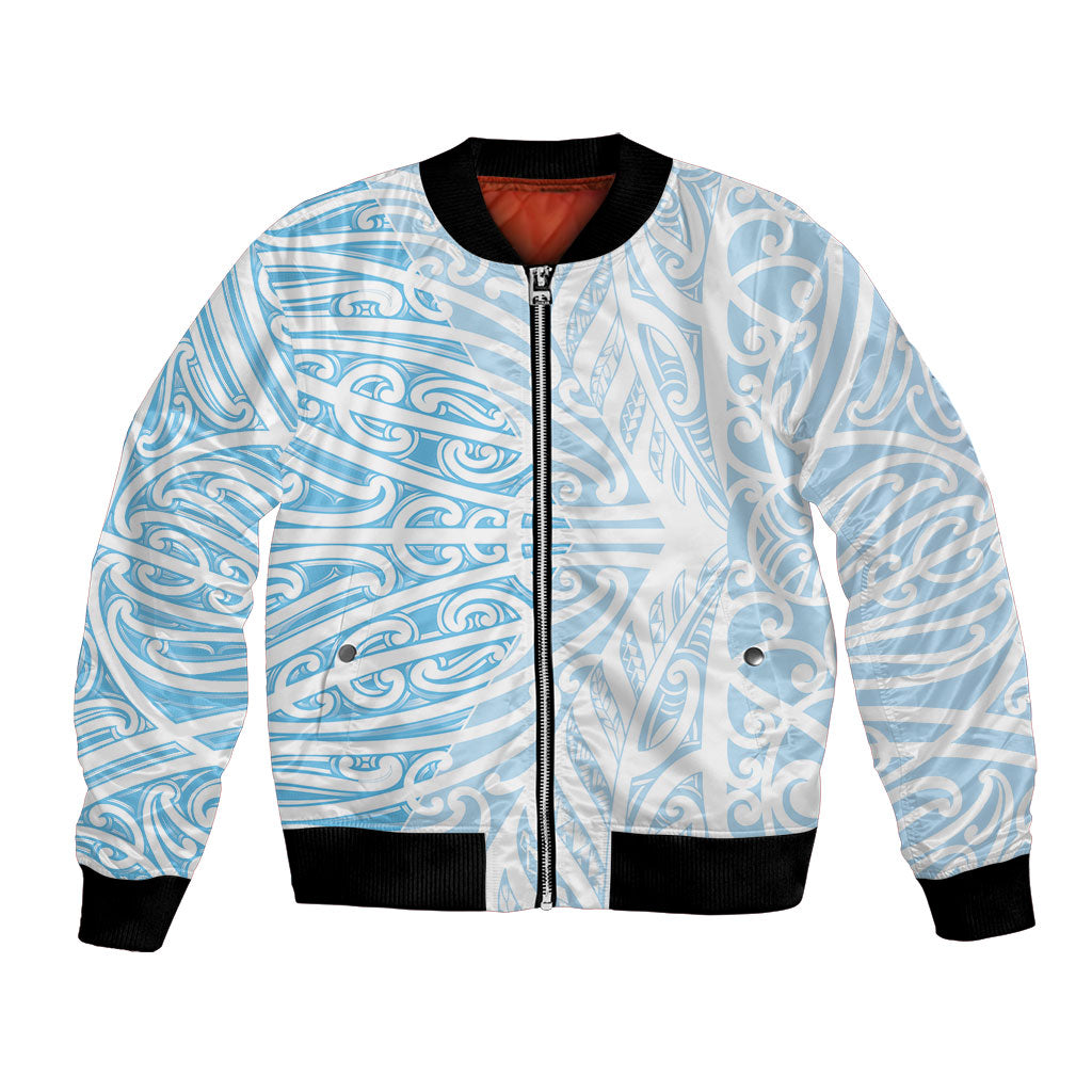 Blue New Zealand Puhoro Maori Tattoo Bomber Jacket
