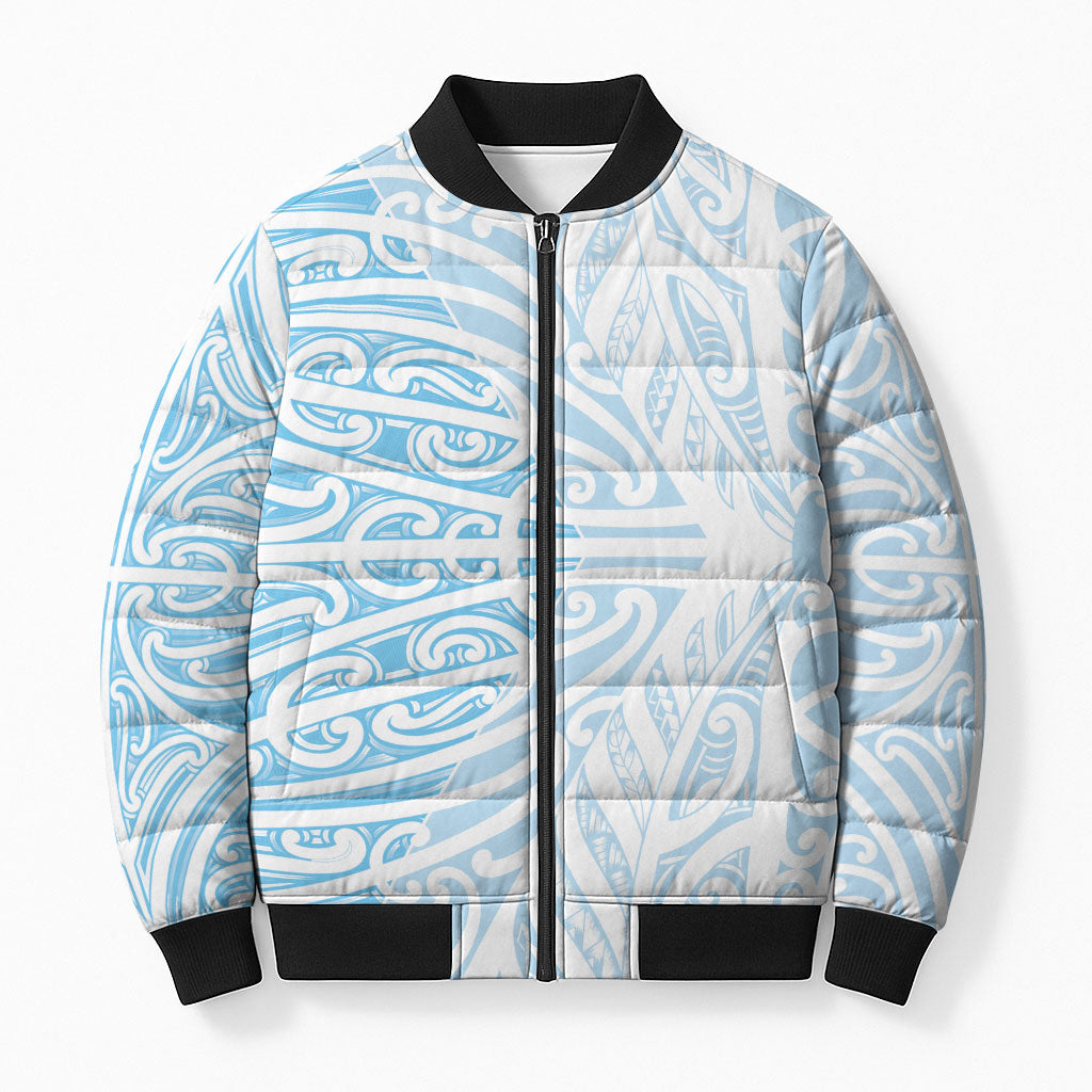 Blue New Zealand Puhoro Maori Tattoo Bomber Puffer Jacket