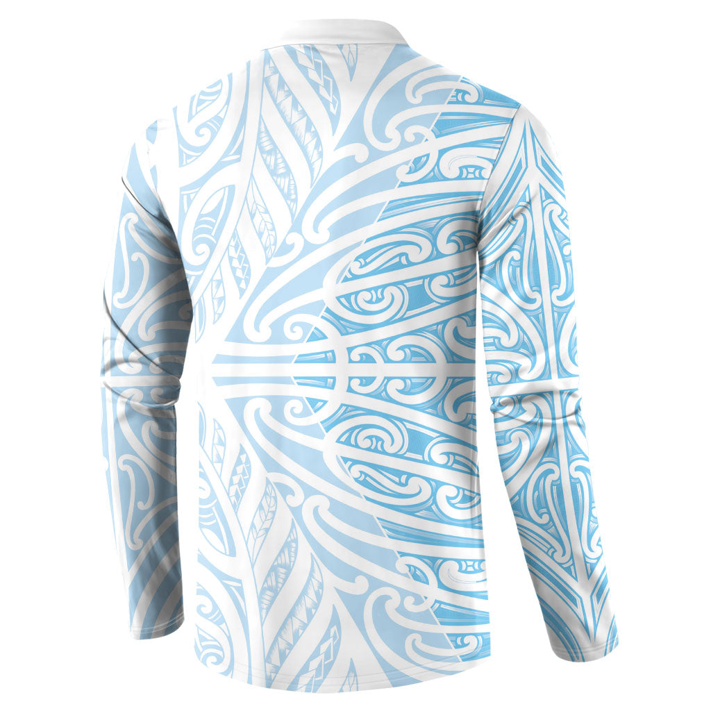 Blue New Zealand Puhoro Maori Tattoo Button Sweatshirt