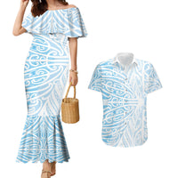 Blue New Zealand Puhoro Maori Tattoo Couples Matching Mermaid Dress and Hawaiian Shirt