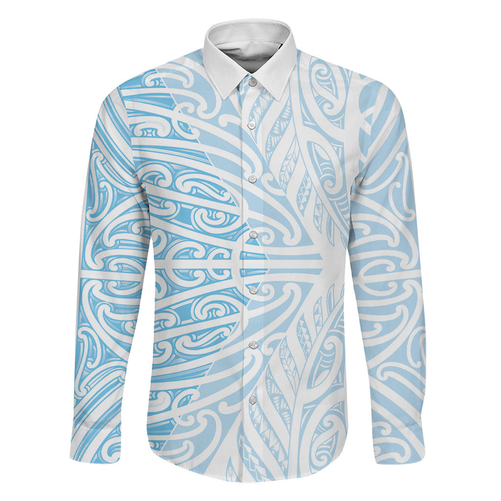 Blue New Zealand Puhoro Maori Tattoo Family Matching Off The Shoulder Long Sleeve Dress and Hawaiian Shirt