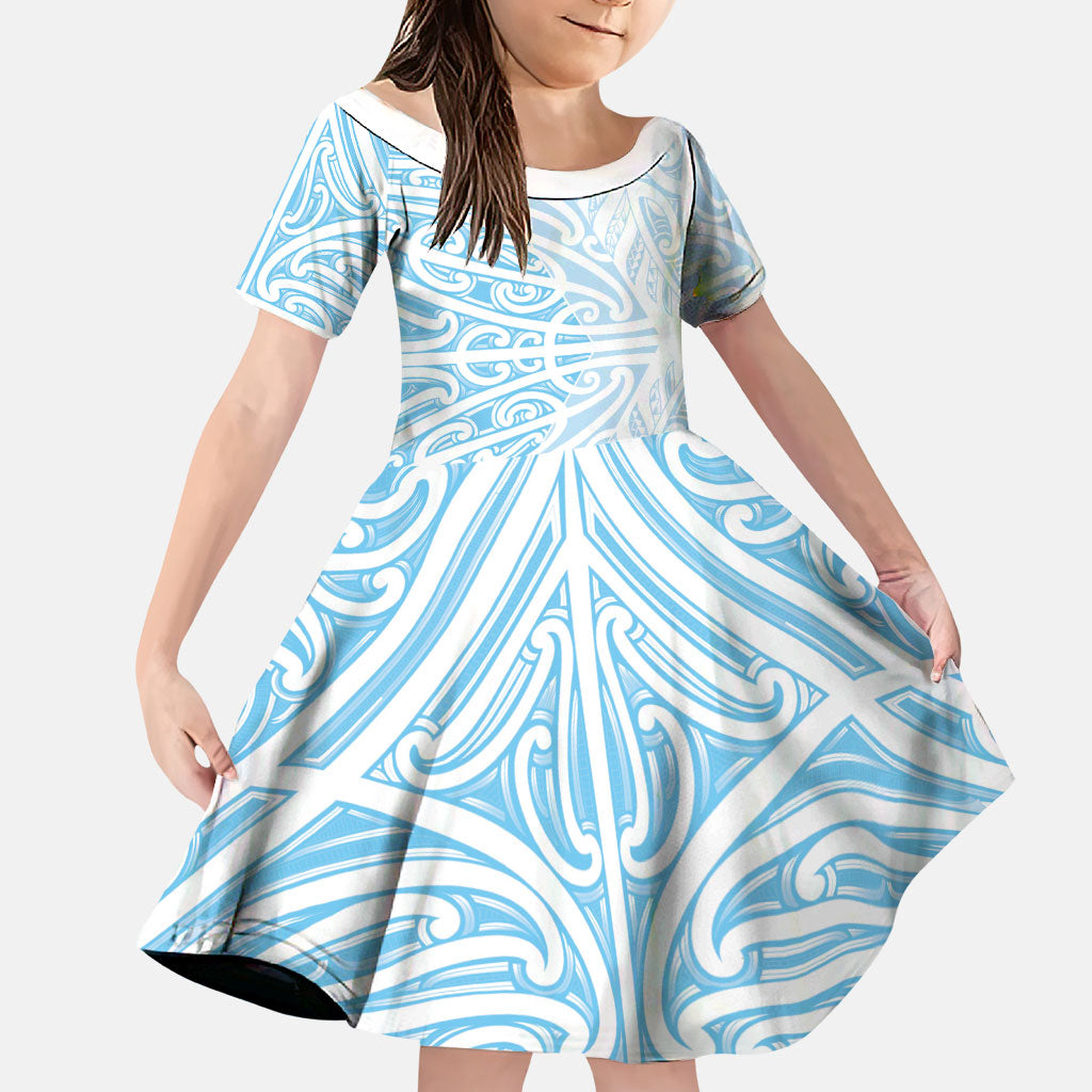 Blue New Zealand Puhoro Maori Tattoo Family Matching Puletasi and Hawaiian Shirt