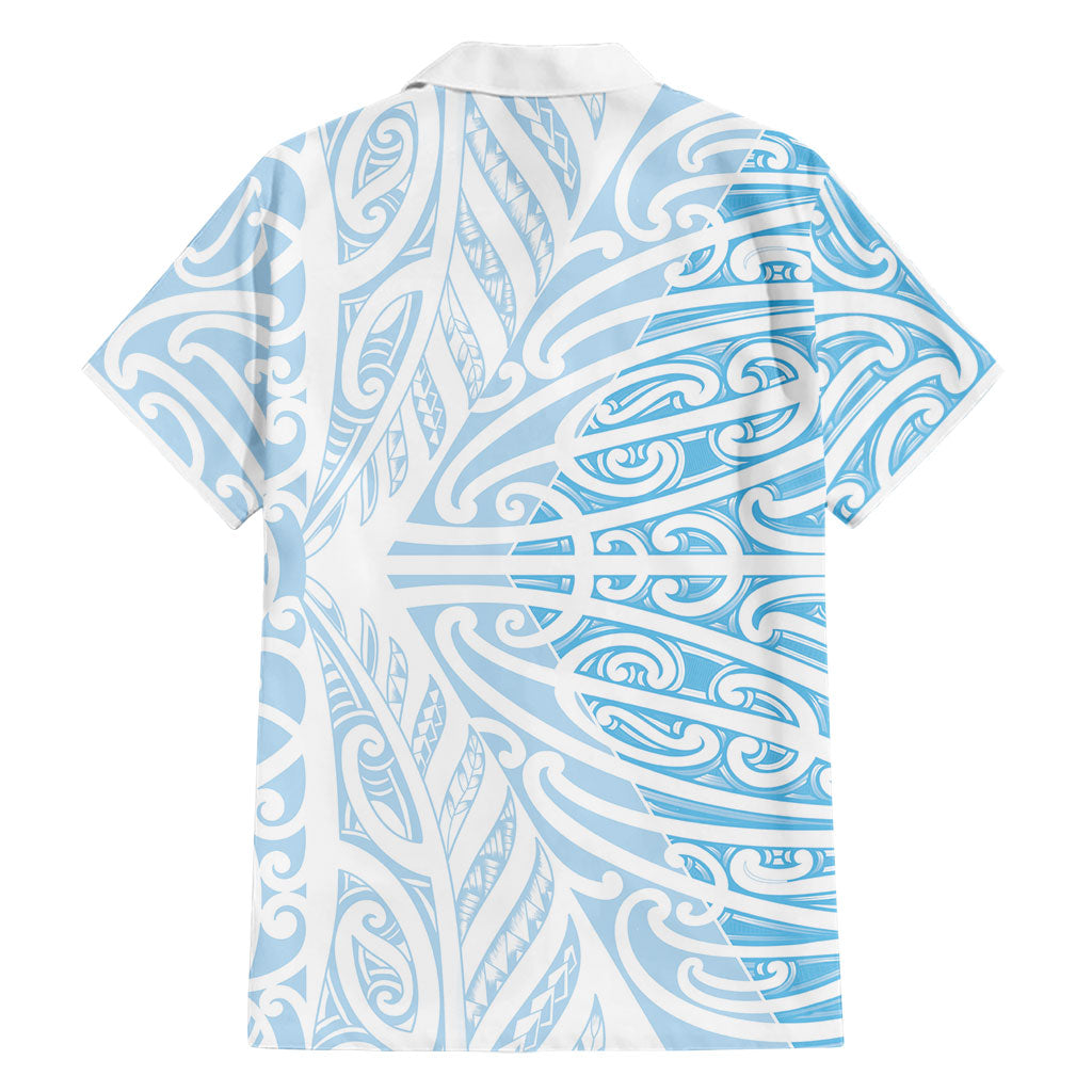 Blue New Zealand Puhoro Maori Tattoo Family Matching Short Sleeve Bodycon Dress and Hawaiian Shirt