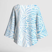 Blue New Zealand Puhoro Maori Tattoo Kimono Sleeve Blouse