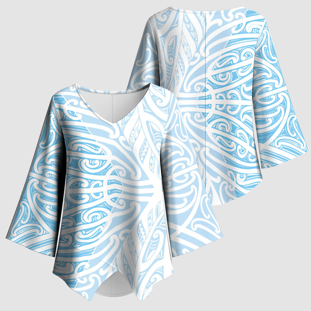 Blue New Zealand Puhoro Maori Tattoo Kimono Sleeve Blouse