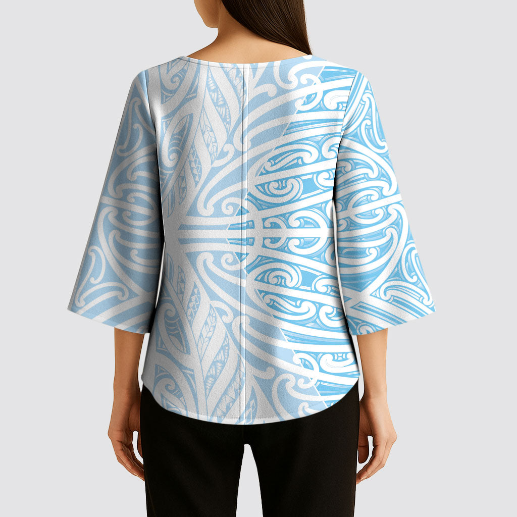 Blue New Zealand Puhoro Maori Tattoo Kimono Sleeve Blouse