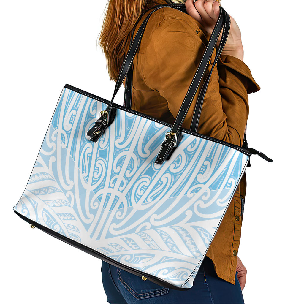 Blue New Zealand Puhoro Maori Tattoo Leather Tote Bag