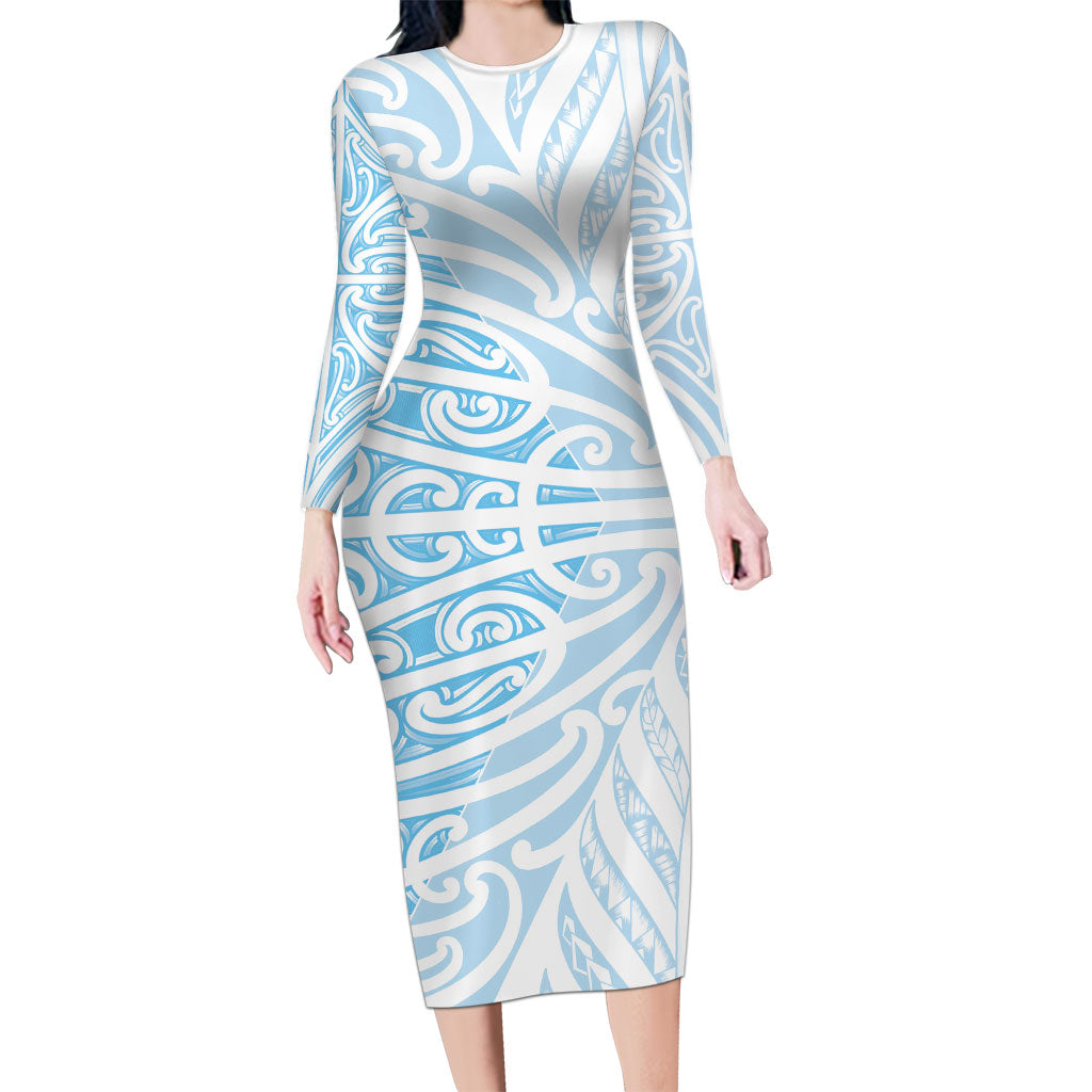 Blue New Zealand Puhoro Maori Tattoo Long Sleeve Bodycon Dress