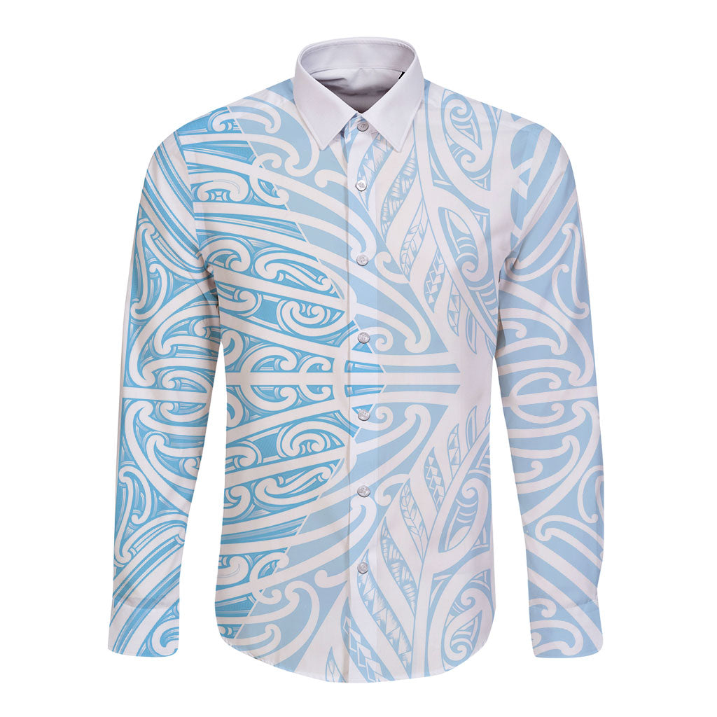 Blue New Zealand Puhoro Maori Tattoo Long Sleeve Button Shirt