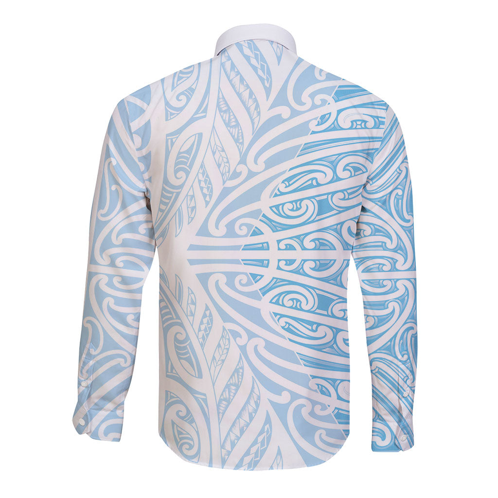 Blue New Zealand Puhoro Maori Tattoo Long Sleeve Button Shirt