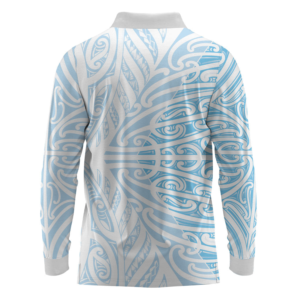 Blue New Zealand Puhoro Maori Tattoo Long Sleeve Polo Shirt