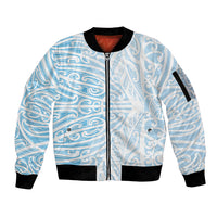 Blue New Zealand Puhoro Maori Tattoo Sleeve Zip Bomber Jacket