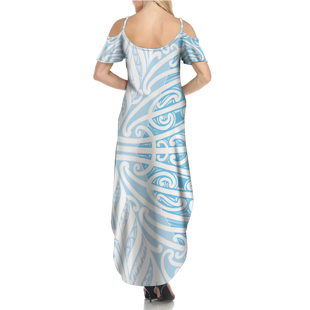 Blue New Zealand Puhoro Maori Tattoo Summer Maxi Dress