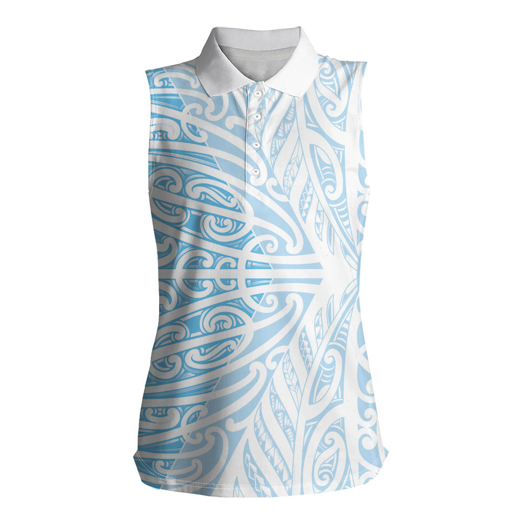 Blue New Zealand Puhoro Maori Tattoo Women Sleeveless Polo Shirt