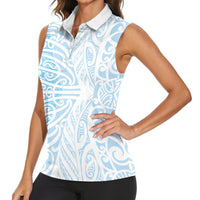 Blue New Zealand Puhoro Maori Tattoo Women Sleeveless Polo Shirt