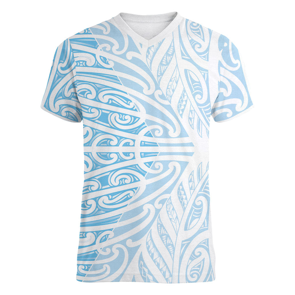 Blue New Zealand Puhoro Maori Tattoo Women V-Neck T-Shirt