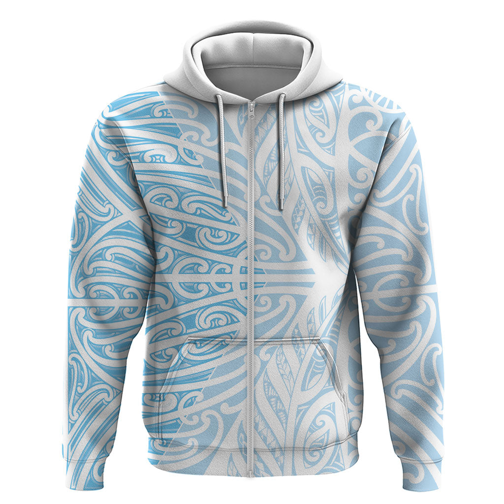 Blue New Zealand Puhoro Maori Tattoo Zip Hoodie
