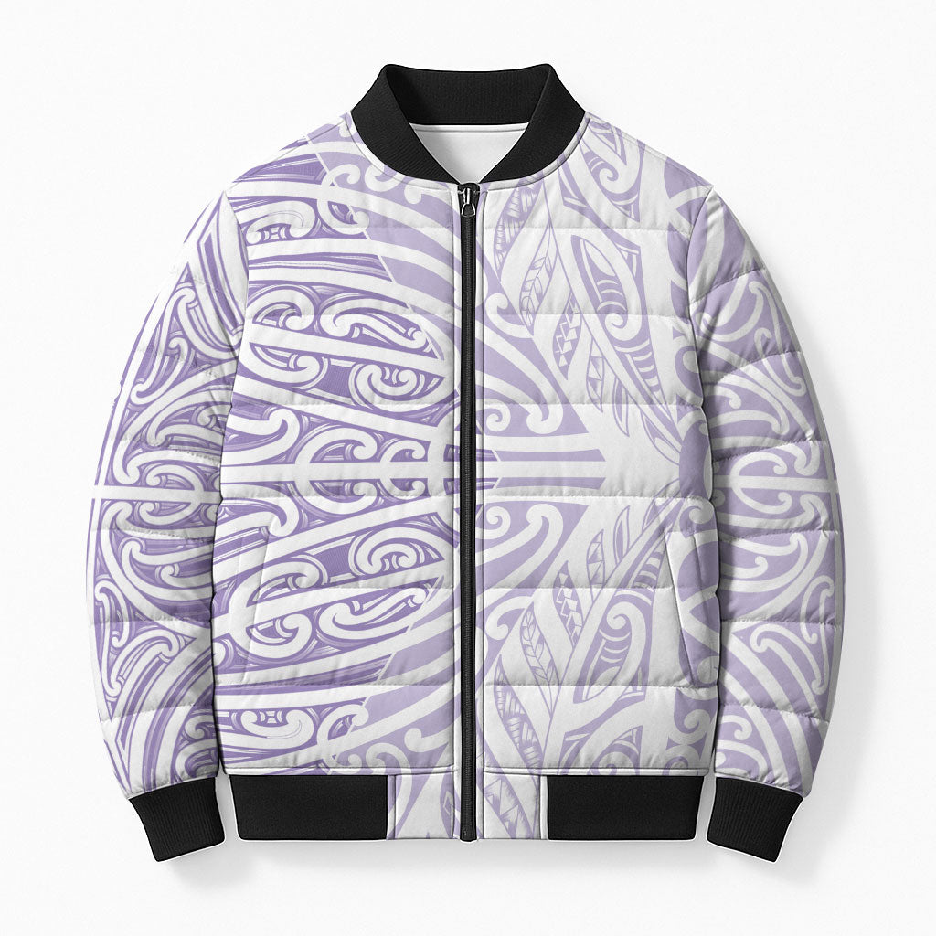 Purple New Zealand Puhoro Maori Tattoo Bomber Puffer Jacket