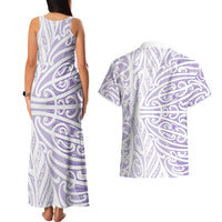 Purple New Zealand Puhoro Maori Tattoo Couples Matching Tank Maxi Dress and Hawaiian Shirt