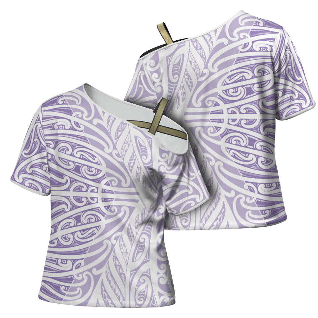 Purple New Zealand Puhoro Maori Tattoo Cross Shoulder Shirt