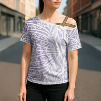 Purple New Zealand Puhoro Maori Tattoo Cross Shoulder Shirt