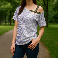 Purple New Zealand Puhoro Maori Tattoo Cross Shoulder Shirt