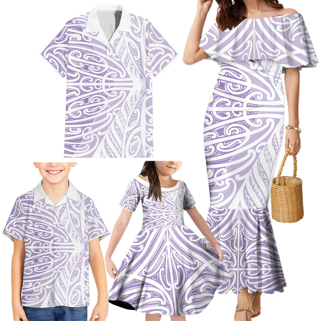 Purple New Zealand Puhoro Maori Tattoo Family Matching Mermaid Dress and Hawaiian Shirt LT14 - Polynesian Pride