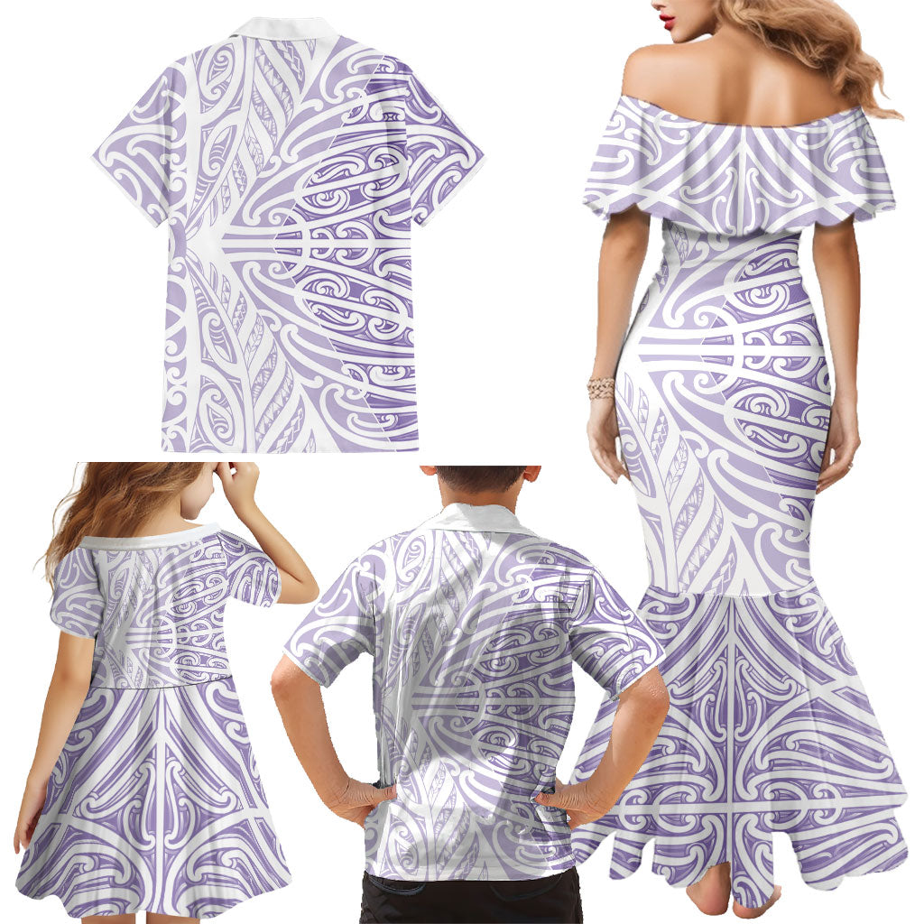 Purple New Zealand Puhoro Maori Tattoo Family Matching Mermaid Dress and Hawaiian Shirt