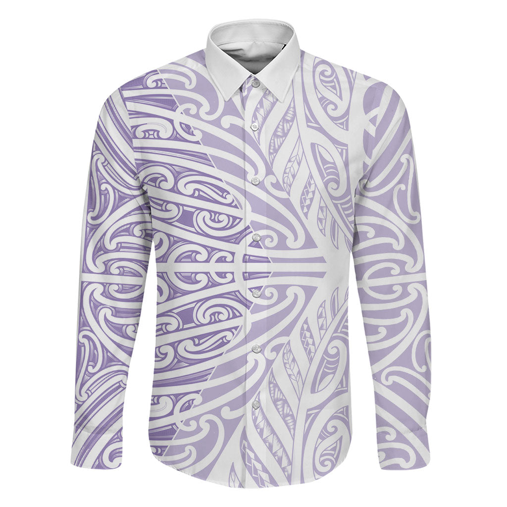 Purple New Zealand Puhoro Maori Tattoo Family Matching Off The Shoulder Long Sleeve Dress and Hawaiian Shirt