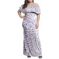 Purple New Zealand Puhoro Maori Tattoo Family Matching Off Shoulder Maxi Dress and Hawaiian Shirt