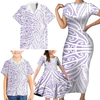 Purple New Zealand Puhoro Maori Tattoo Family Matching Short Sleeve Bodycon Dress and Hawaiian Shirt